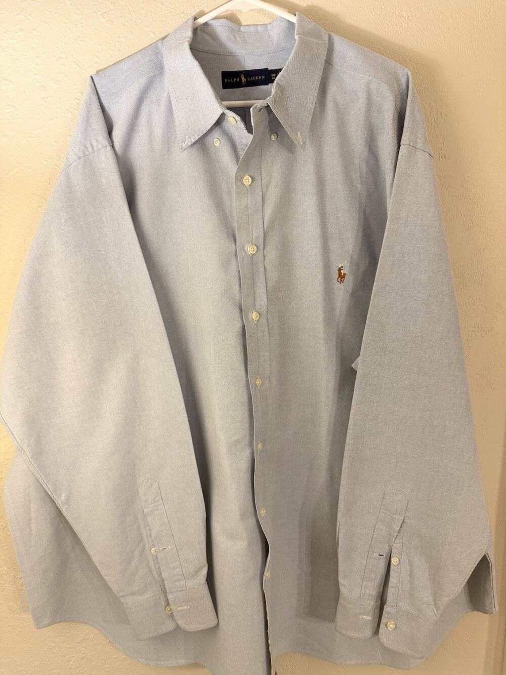 Ralph Lauren Men's Blue Solid Cotton Button-Up Shirt 4XB Big